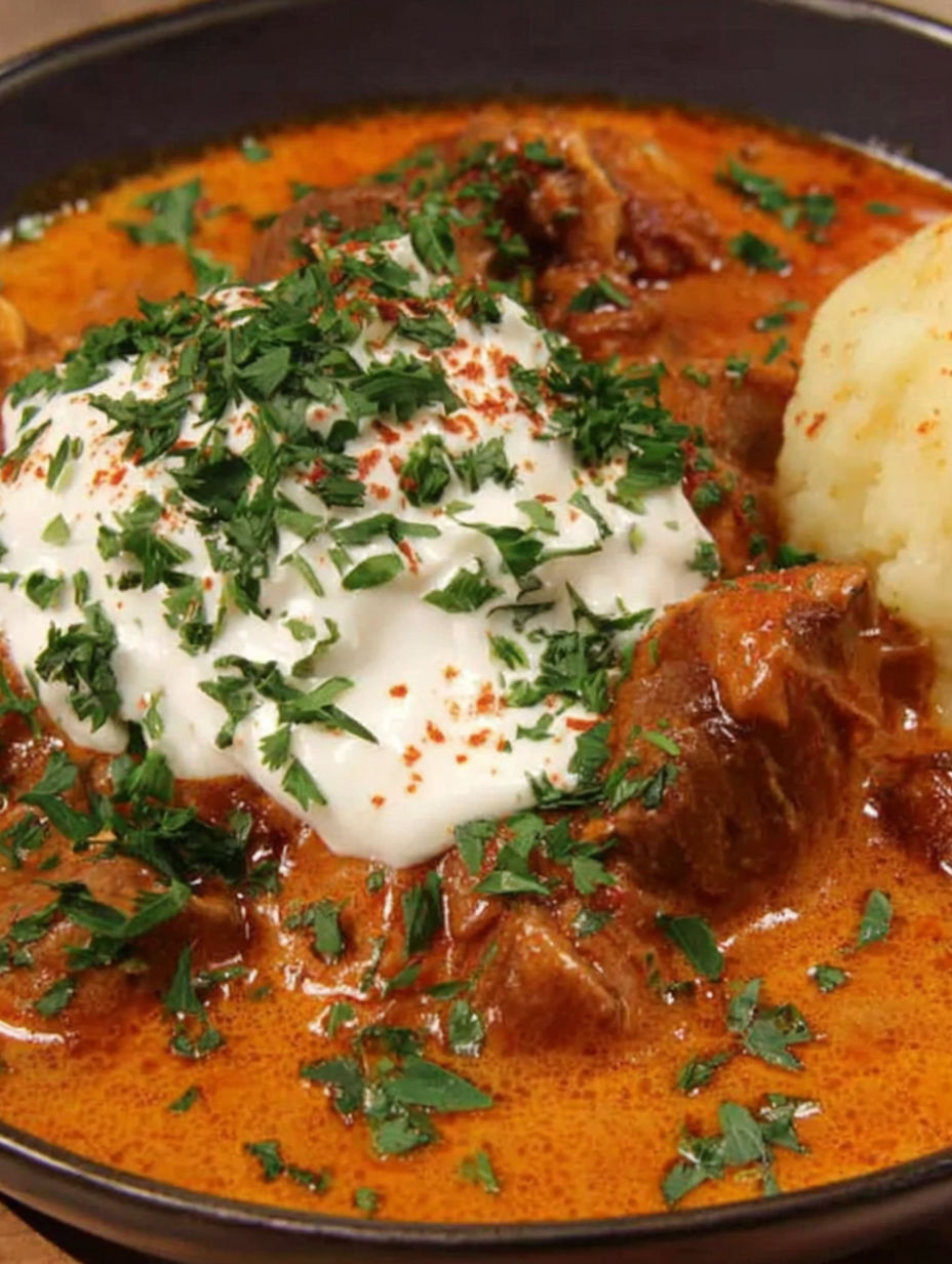 A plate of food with meat and potatoes.