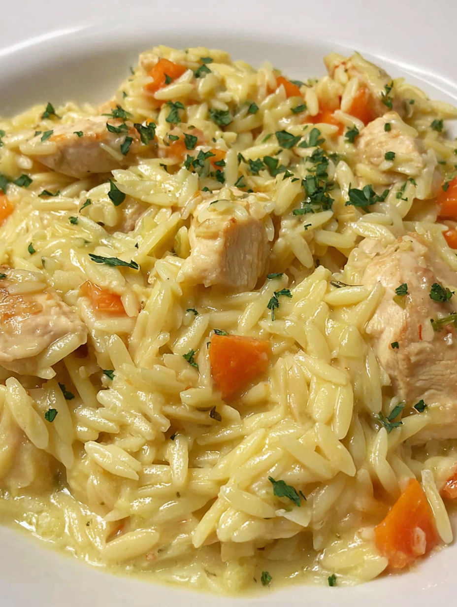 A plate of food with rice and chicken.