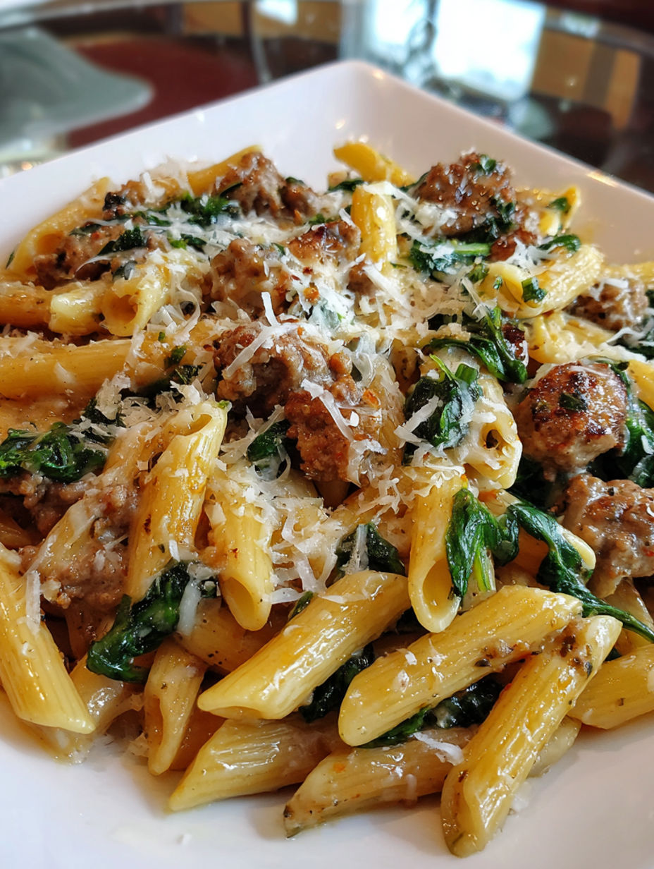 A plate of pasta with meat and cheese.