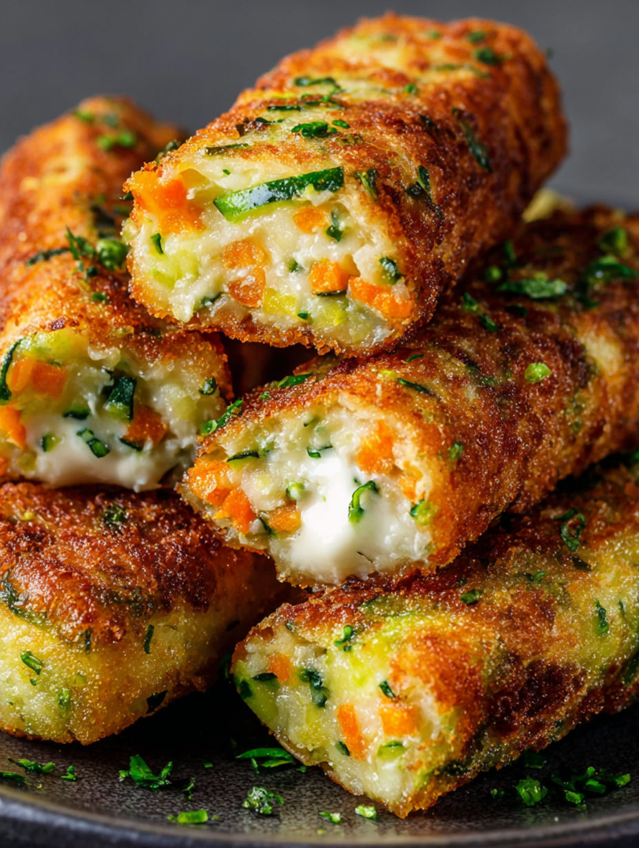 A stack of food with a carrot on top.