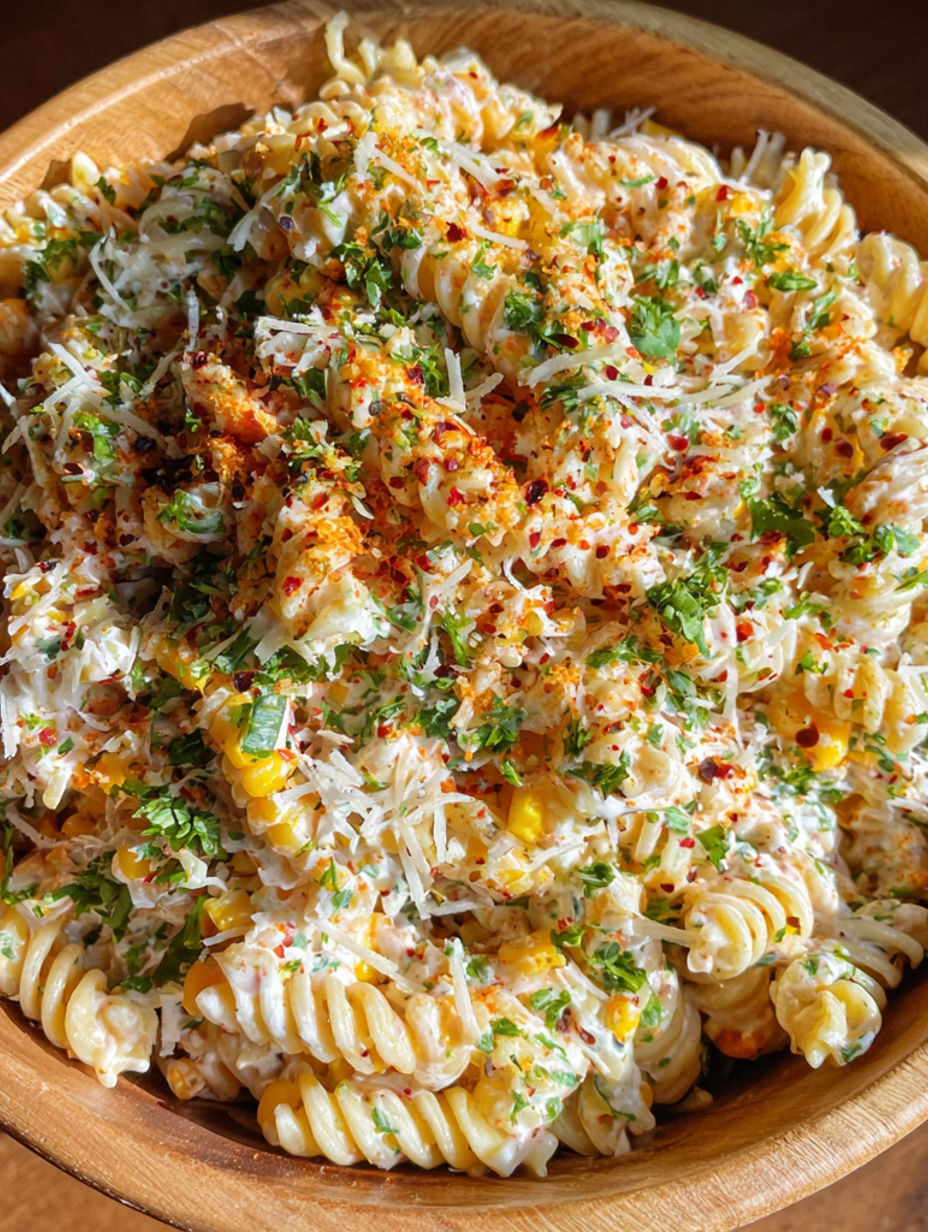 A bowl of pasta with cheese and corn.
