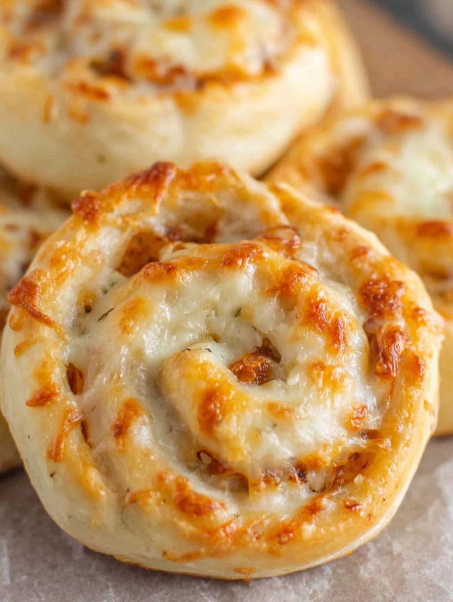 A close up of a cheese and spinach filled pastry.