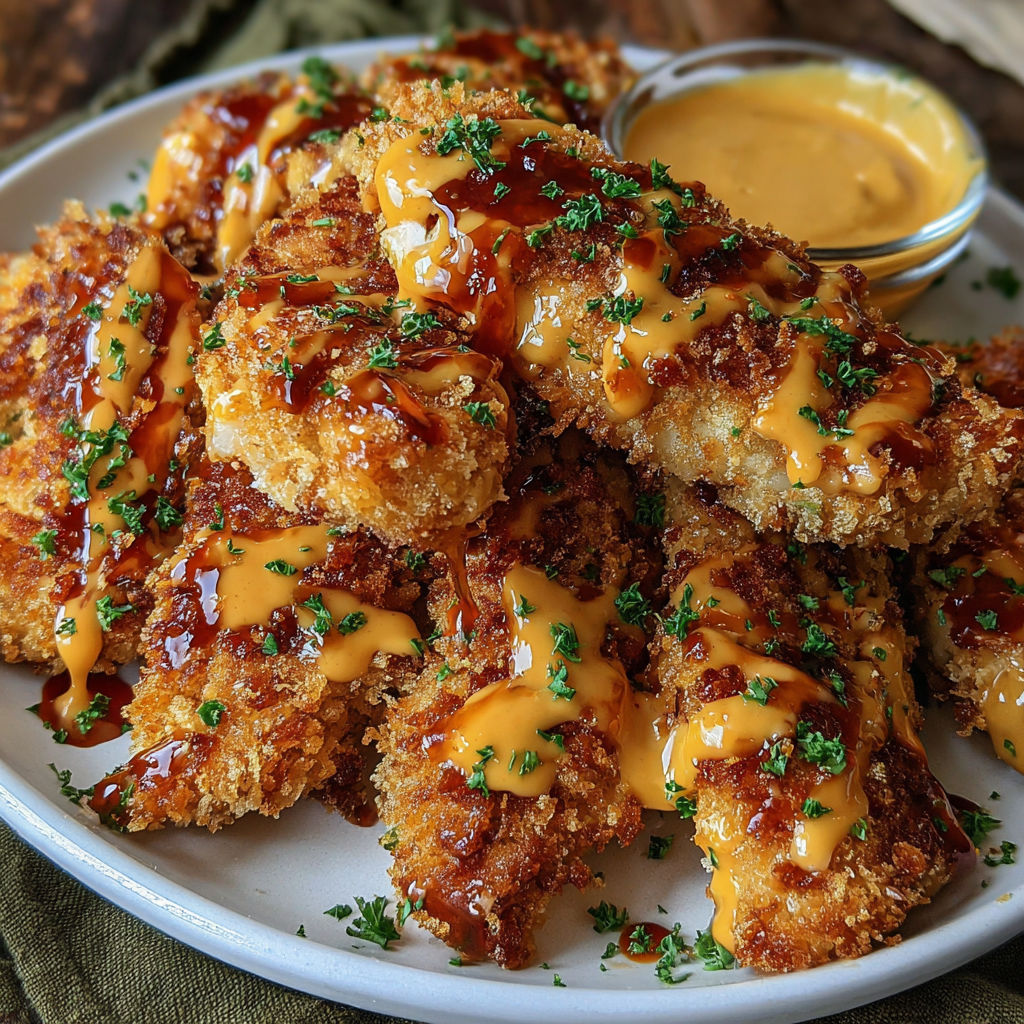 A plate of bang bang chicken with sauce.