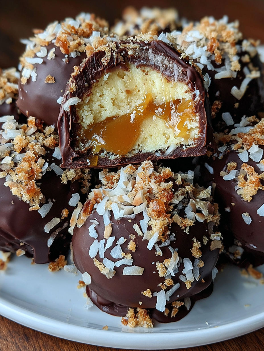 Peanut butter cheesecake balls on a plate.
