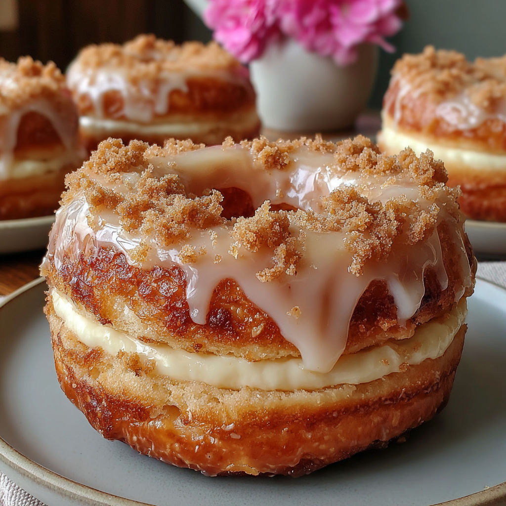 A plate with a cronut on it.