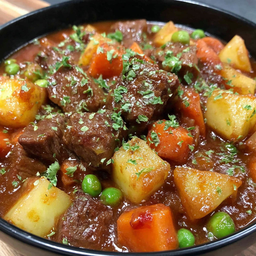A bowl of meat and vegetables.