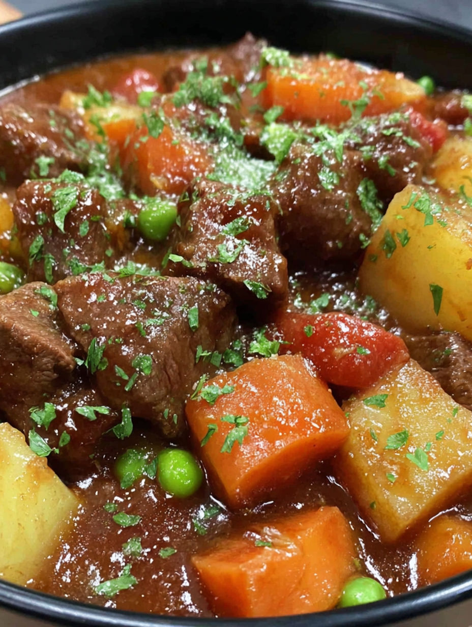 A close up of a crockpot with a variety of vegetables and meat.