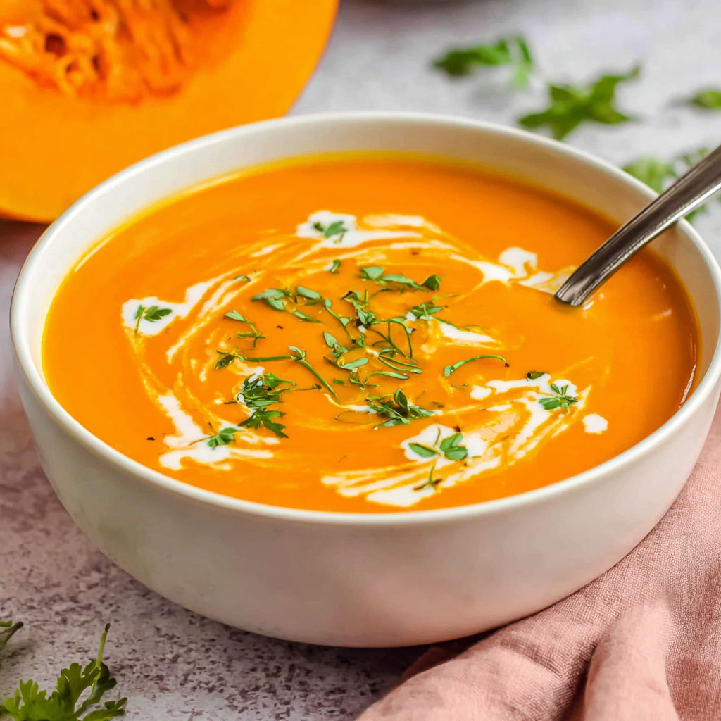 A bowl of creamy carrot soup.