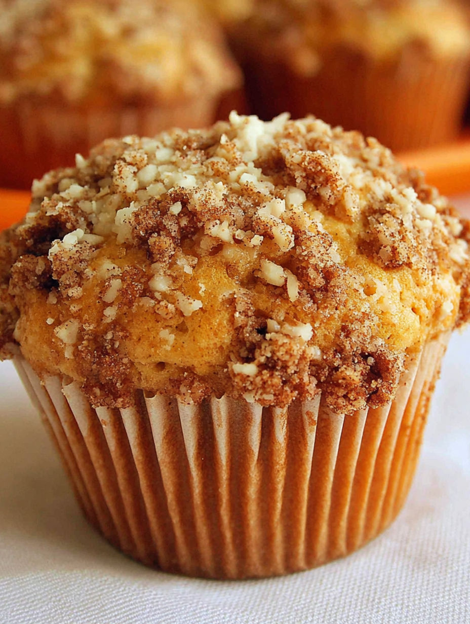 A muffin with a streusel topping.