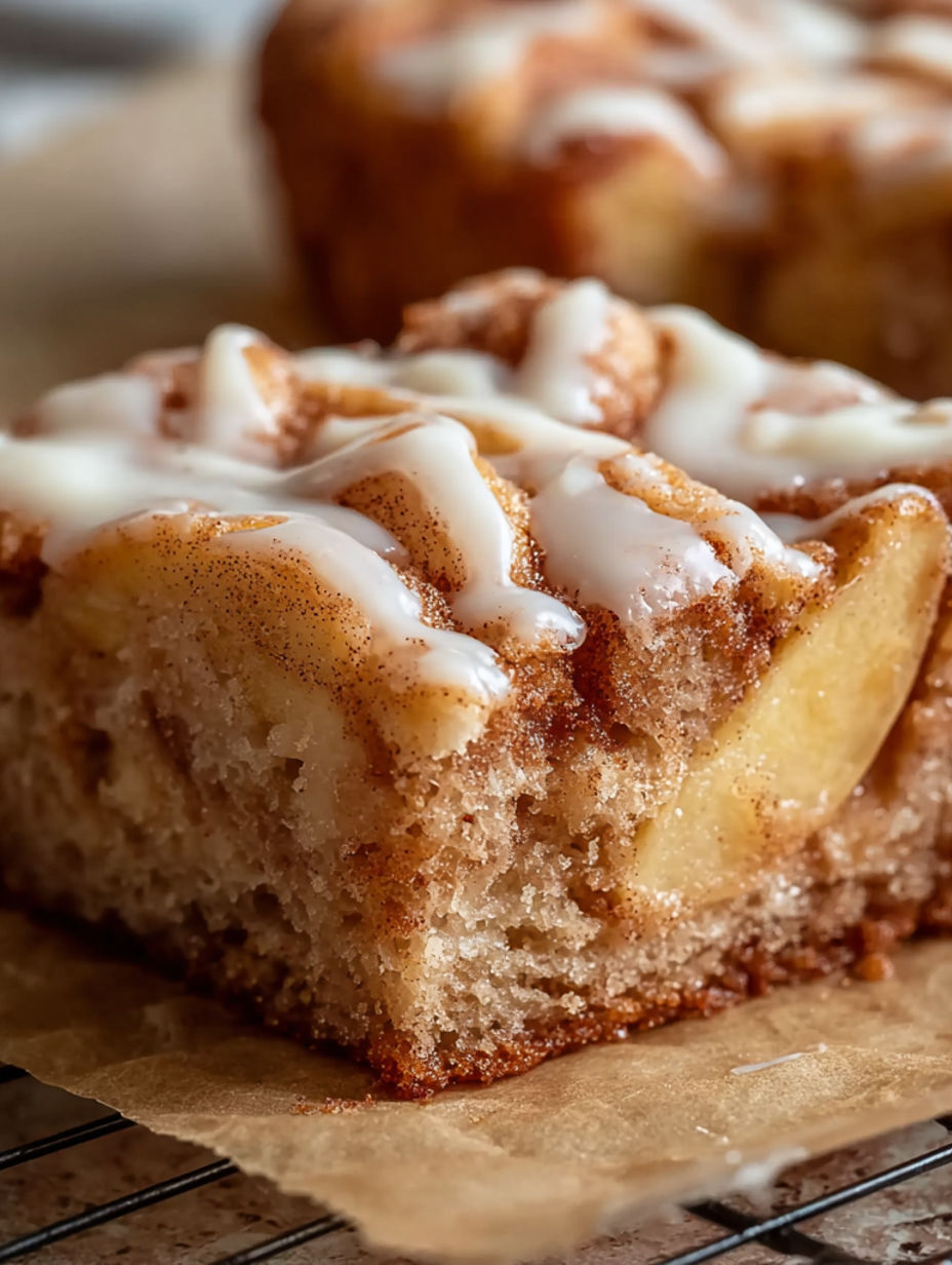 A slice of zimtschnecken-apfelkuchen.