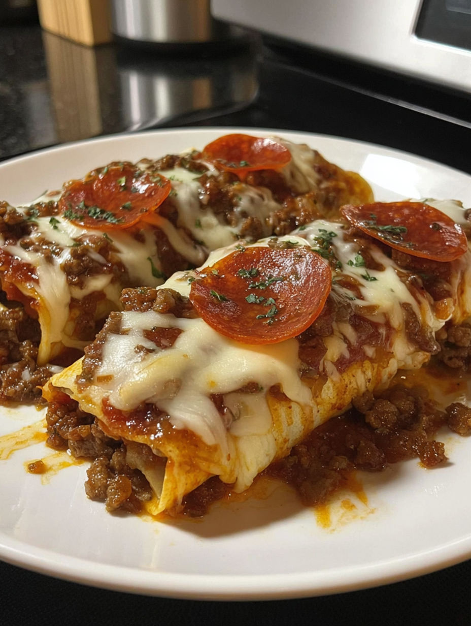 A plate of food with pepperoni and cheese on it.