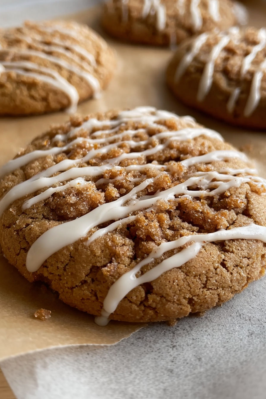 A cookie with white icing on top.