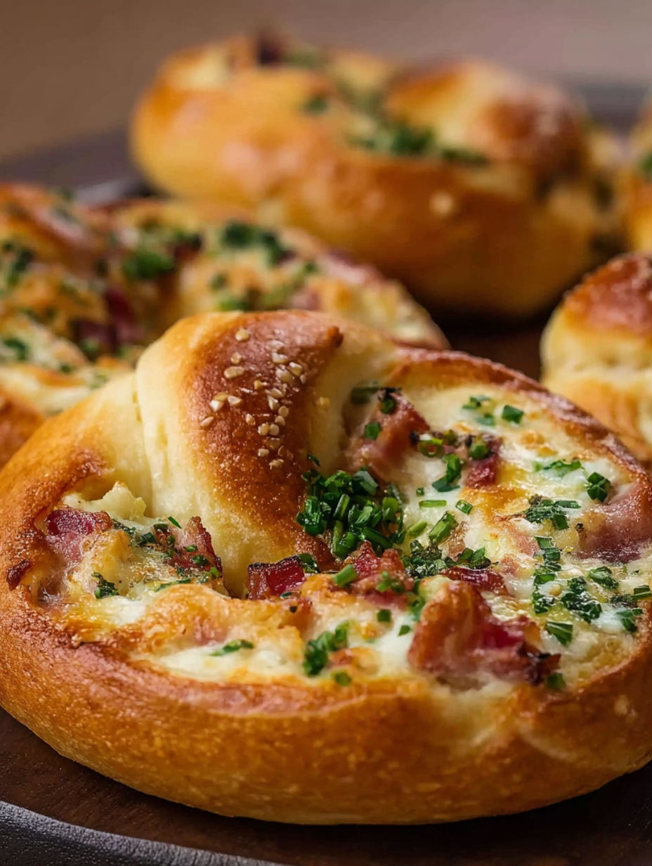 A plate of Flammkuchen Brezeln.