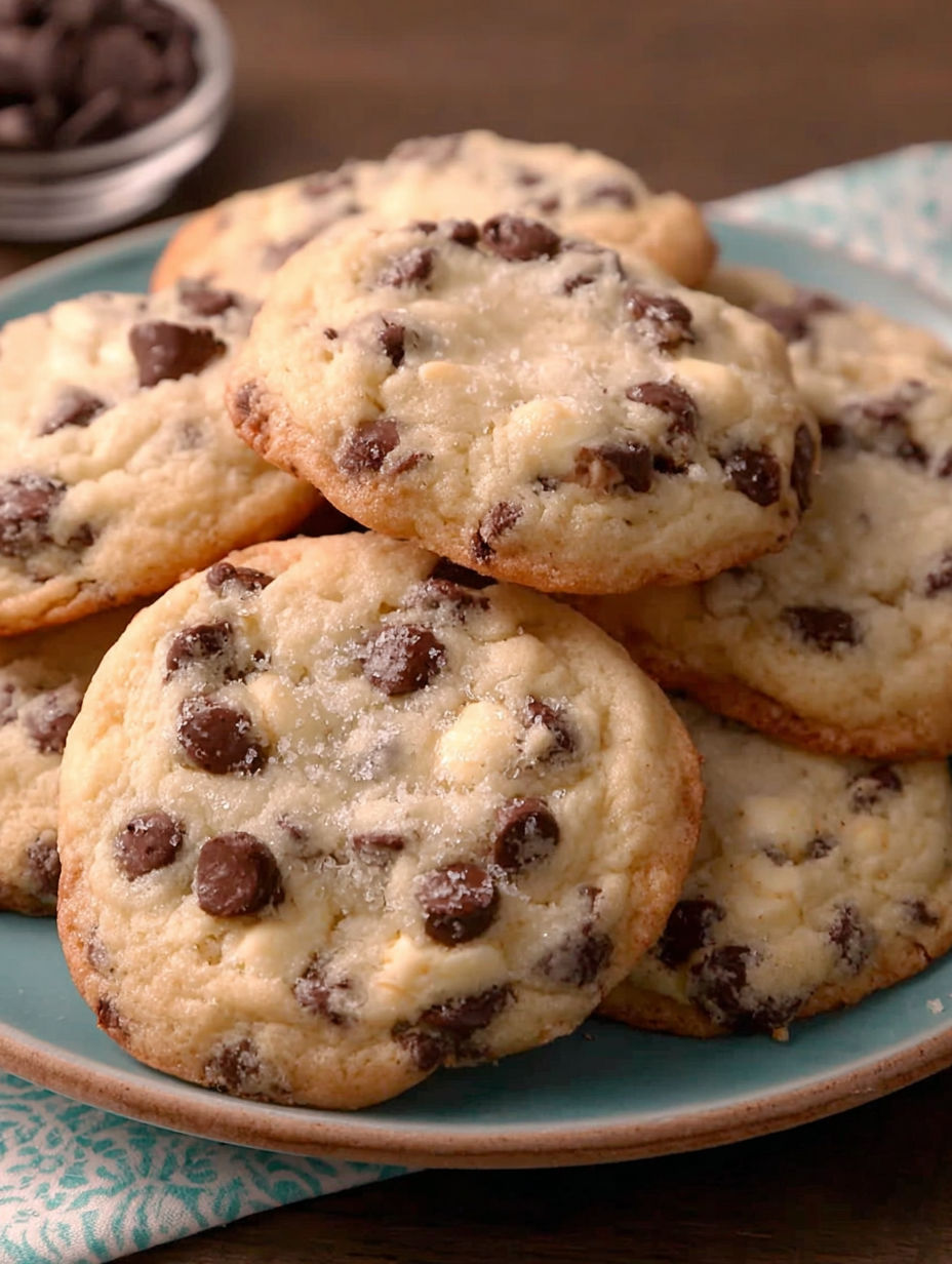A plate of chocolate chip cookies with white frosting.