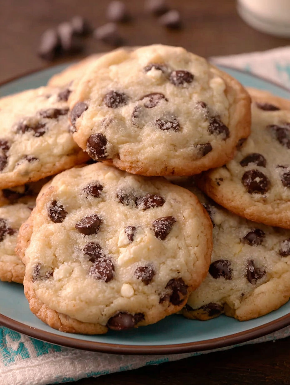 A plate of chocolate chip cookies with white icing.