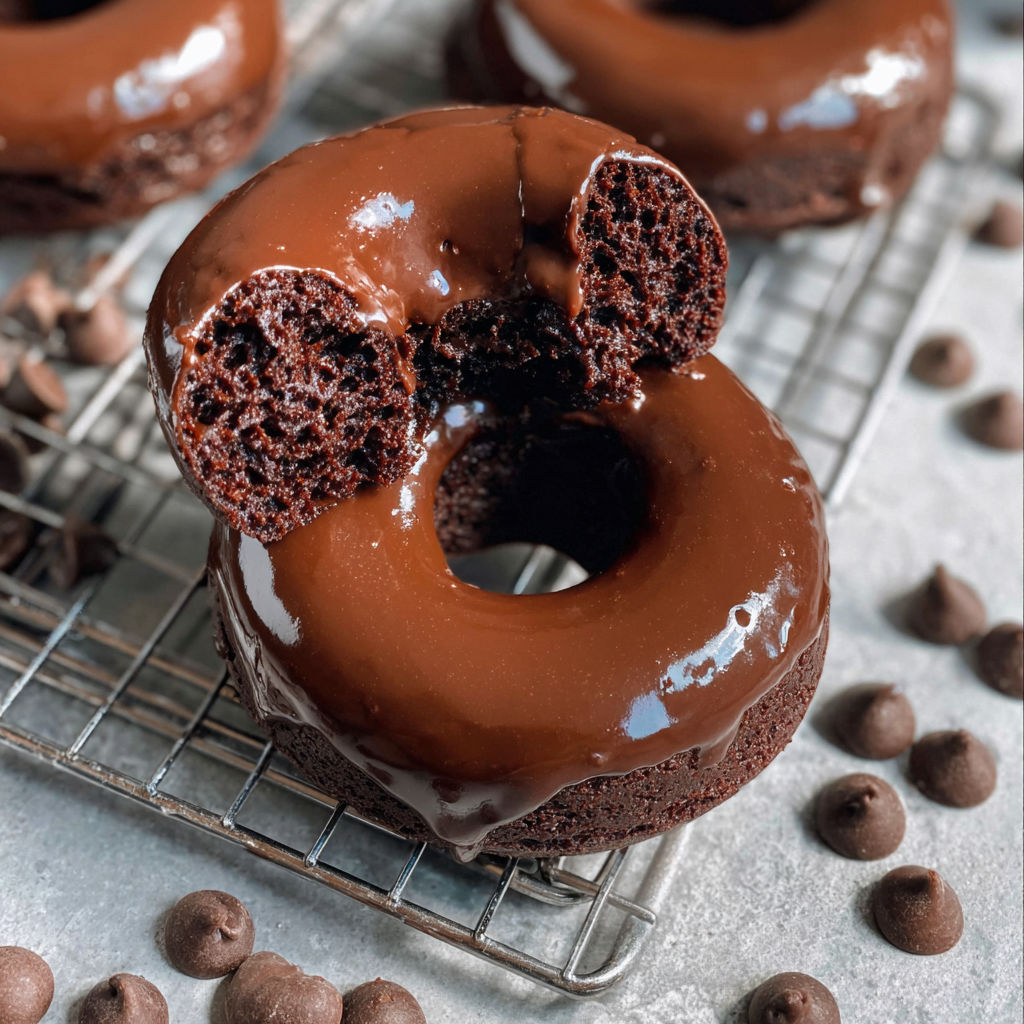 Chocolate donuts with chocolate chips.