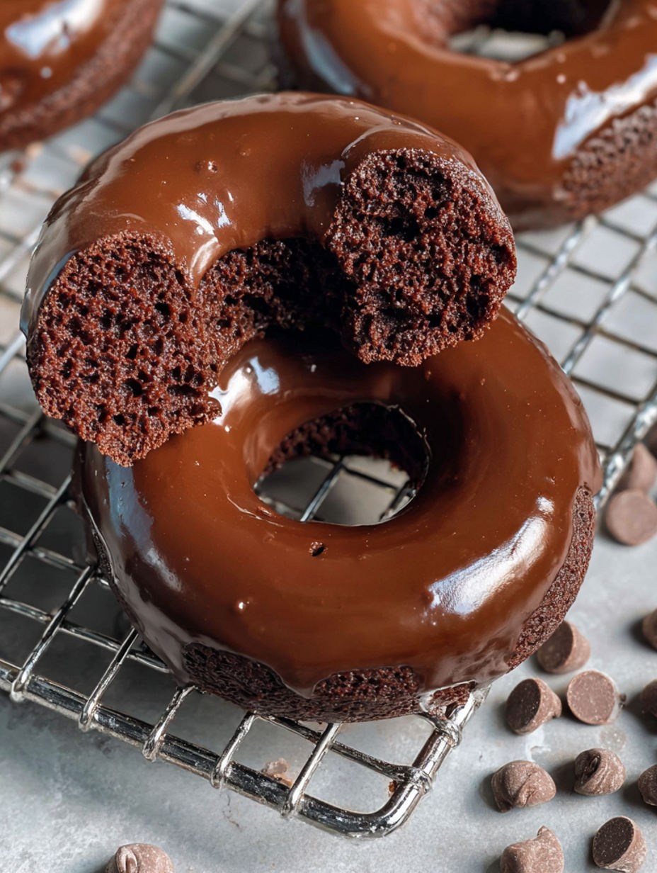 A chocolate donut with chocolate chips on top.