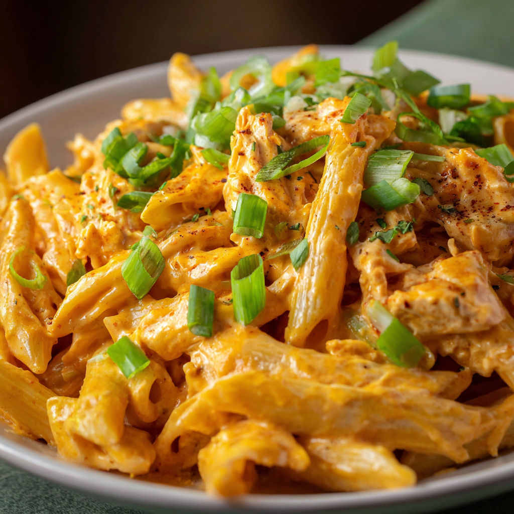 A plate of creamy buffalo chicken pasta.