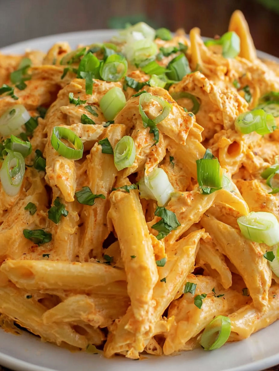 A plate of creamy buffalo chicken pasta.