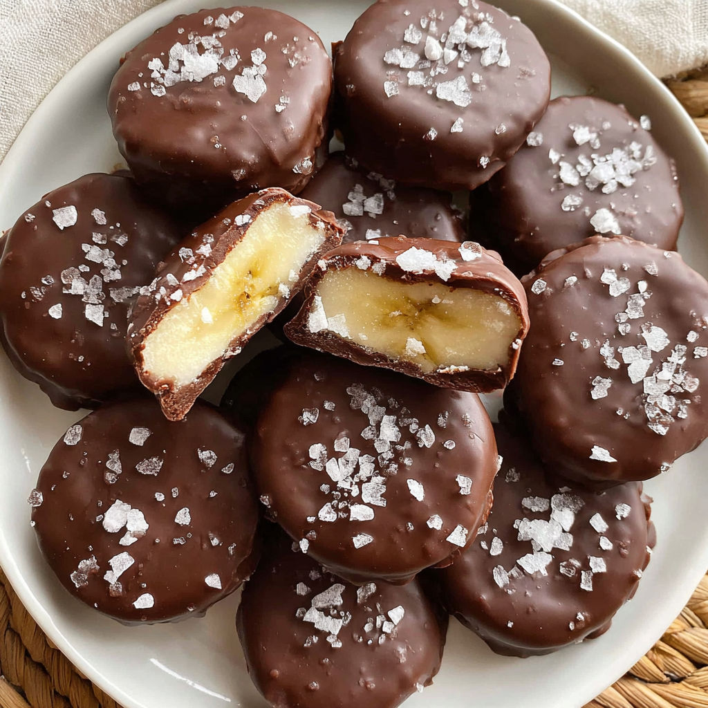 A plate of frozen chocolate banana bites.