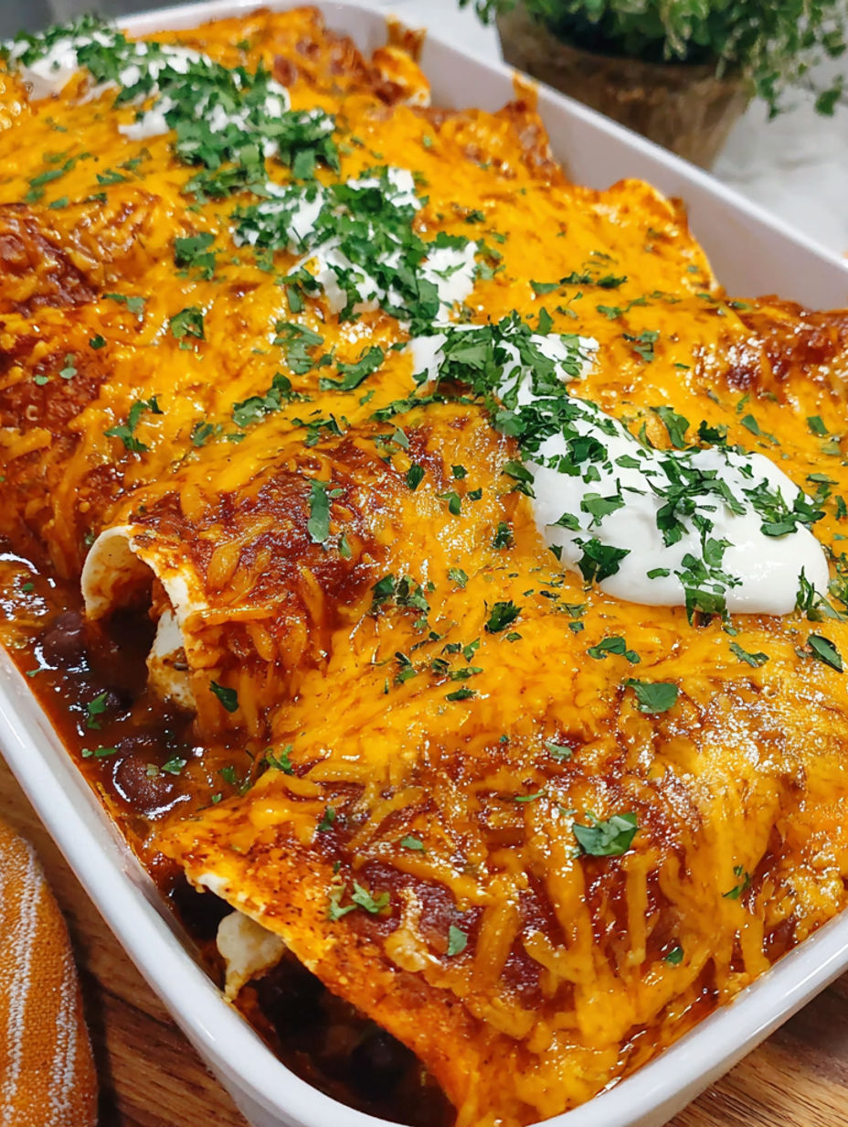 A dish of Mexican food with a dollop of sour cream on top.
