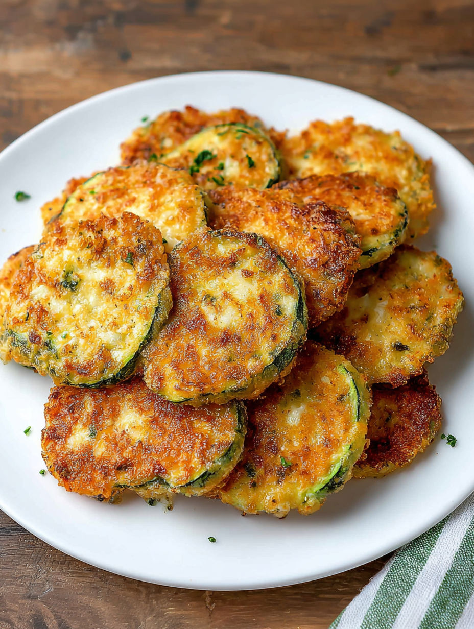 A plate of air fryer zucchini chips.