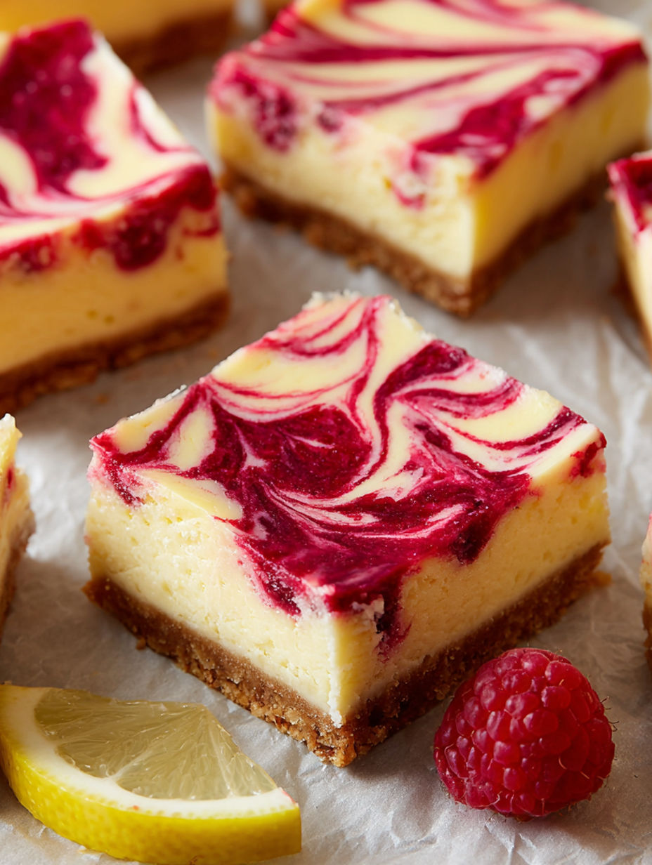 Raspberry lemonade cheesecake bars.