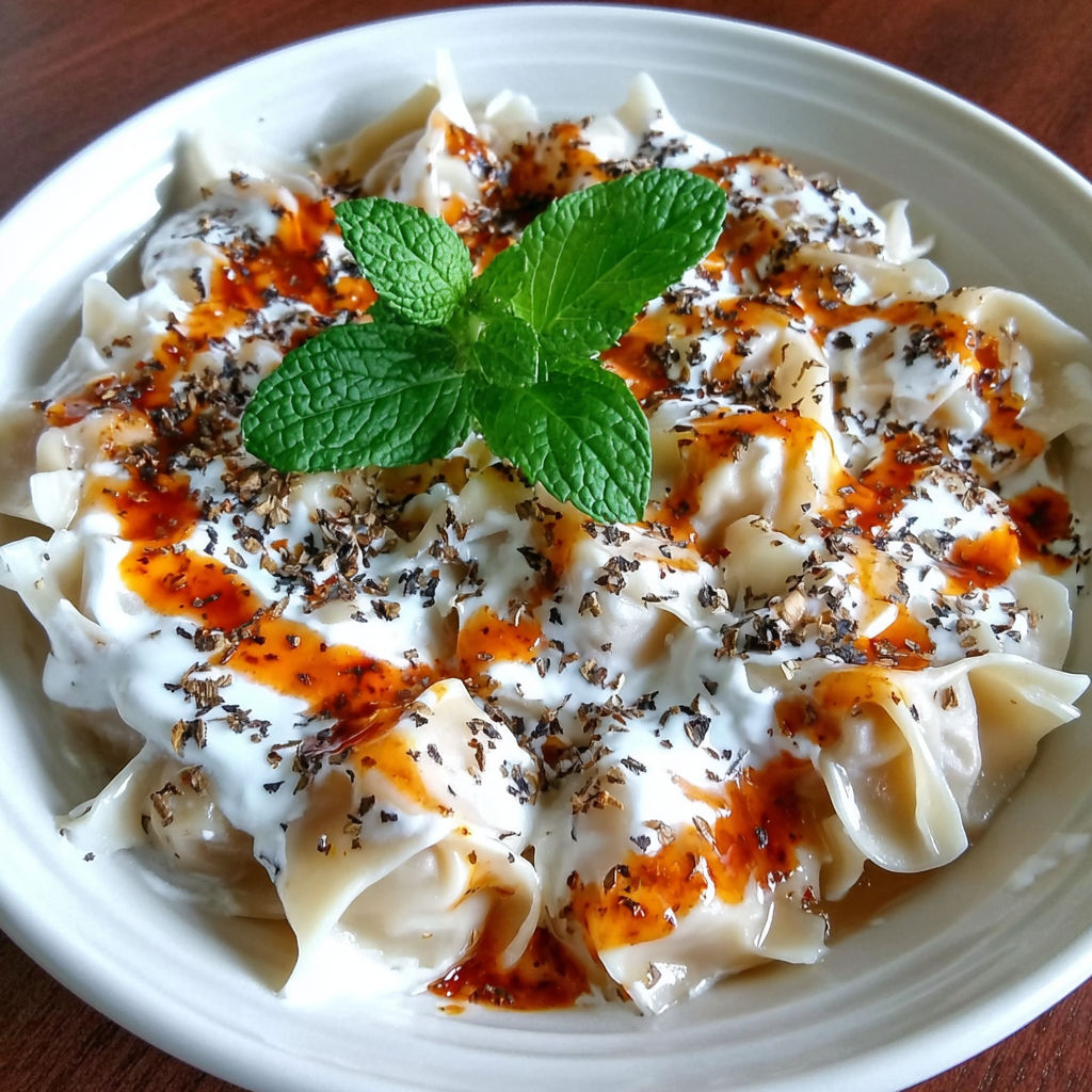 A plate of food with a green leaf on top.