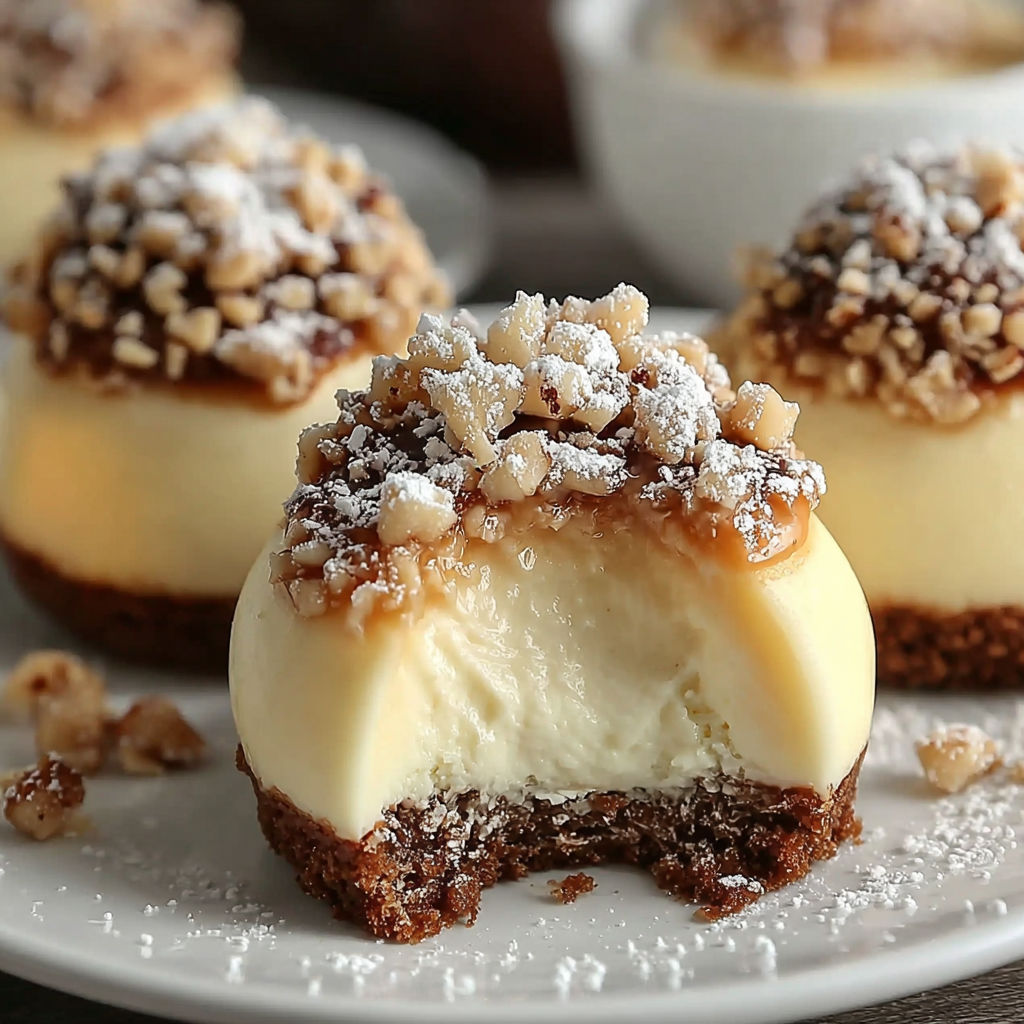Mini Käsekuchen-Törtchen mit Schoko-Nuss-Topping.