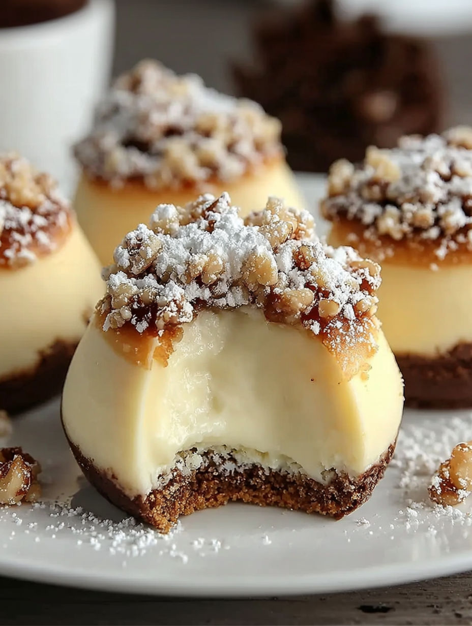 Mini Käsekuchen-Törtchen mit Schoko-Nuss-Topping.