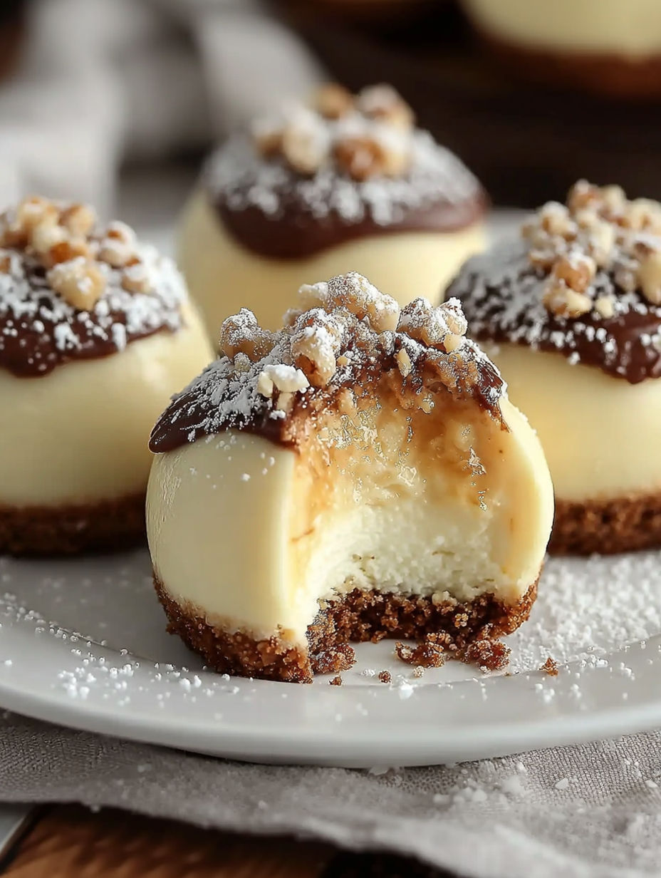 Mini Käsekuchen-Törtchen mit Schoko-Nuss-Topping.