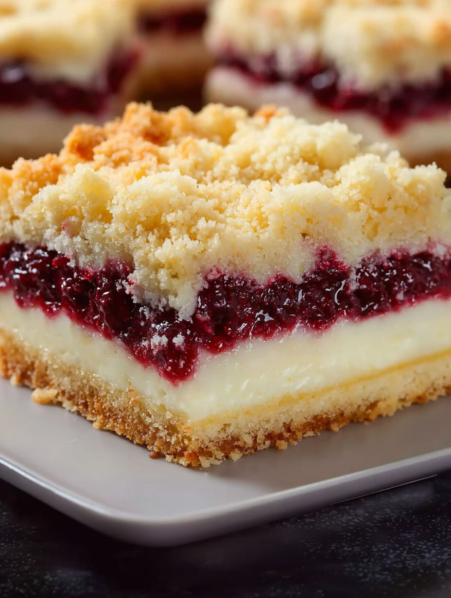 A slice of cake with berries on top.