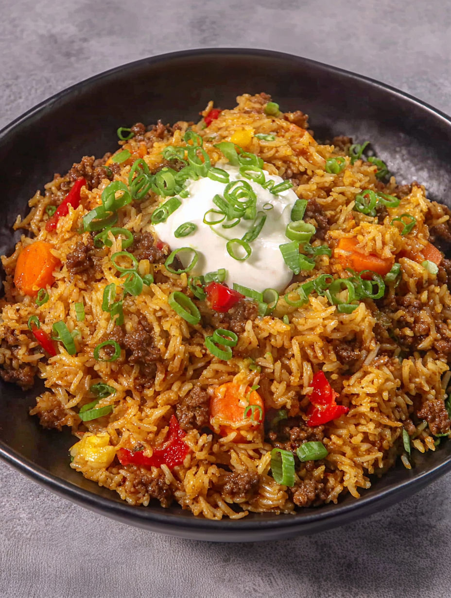 A bowl of curry rice with meat.