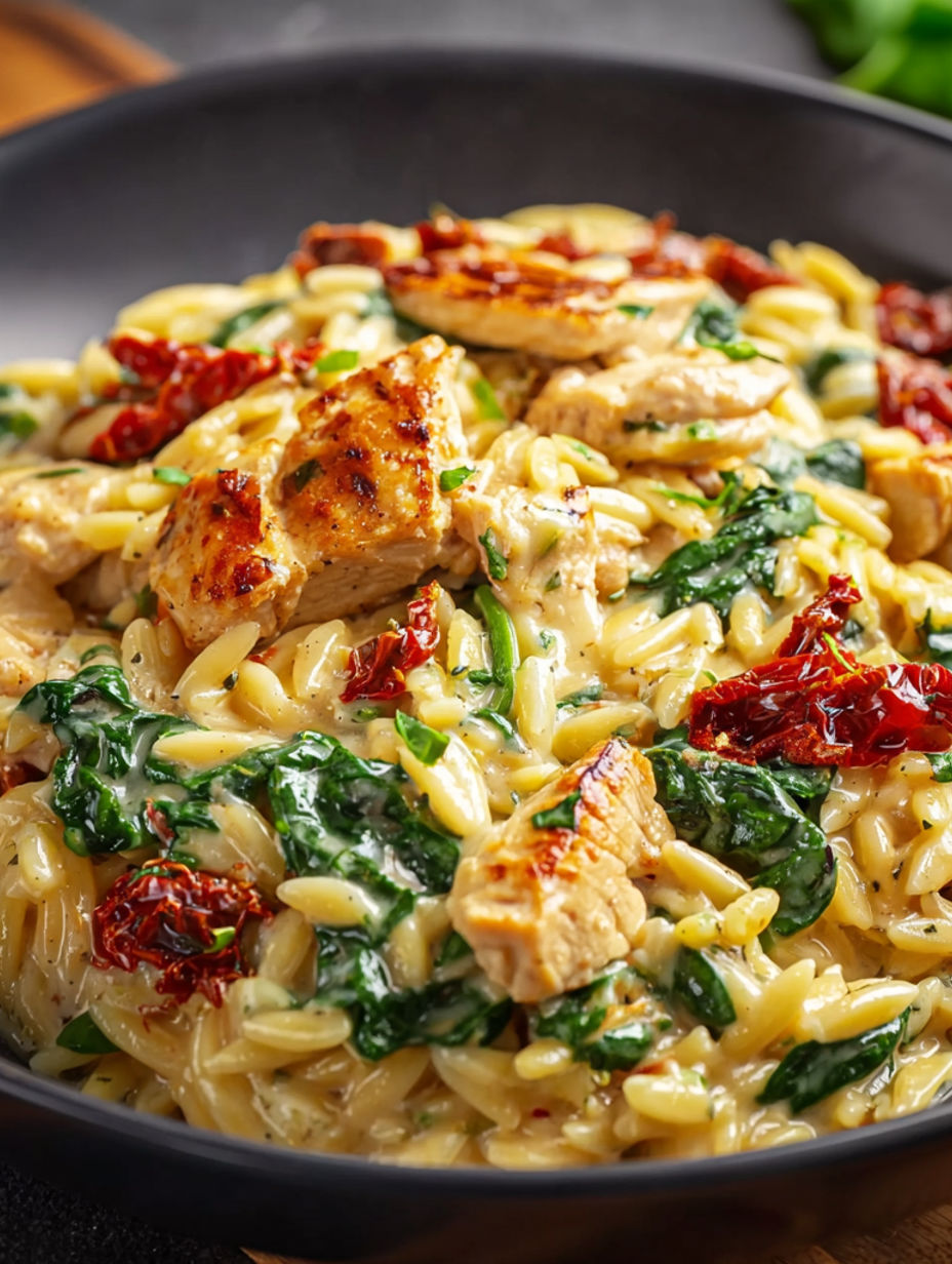 A plate of pasta with chicken and vegetables.