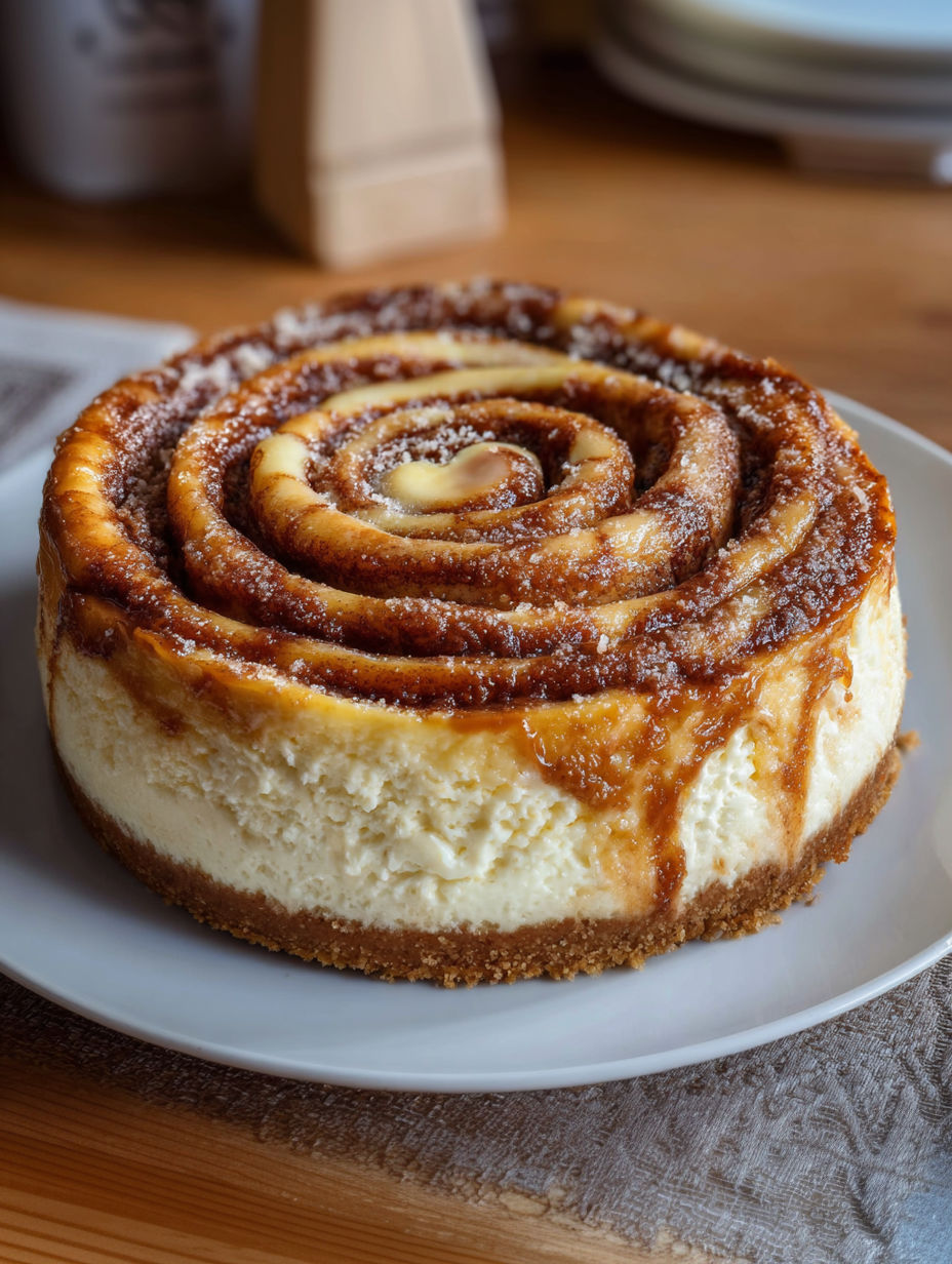 A slice of cinnamon roll cheesecake.