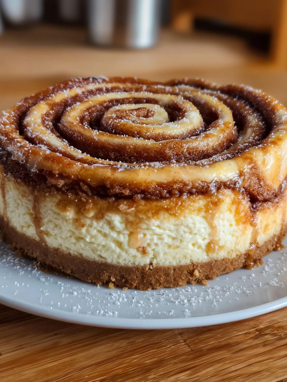 A slice of cinnamon roll cheesecake.