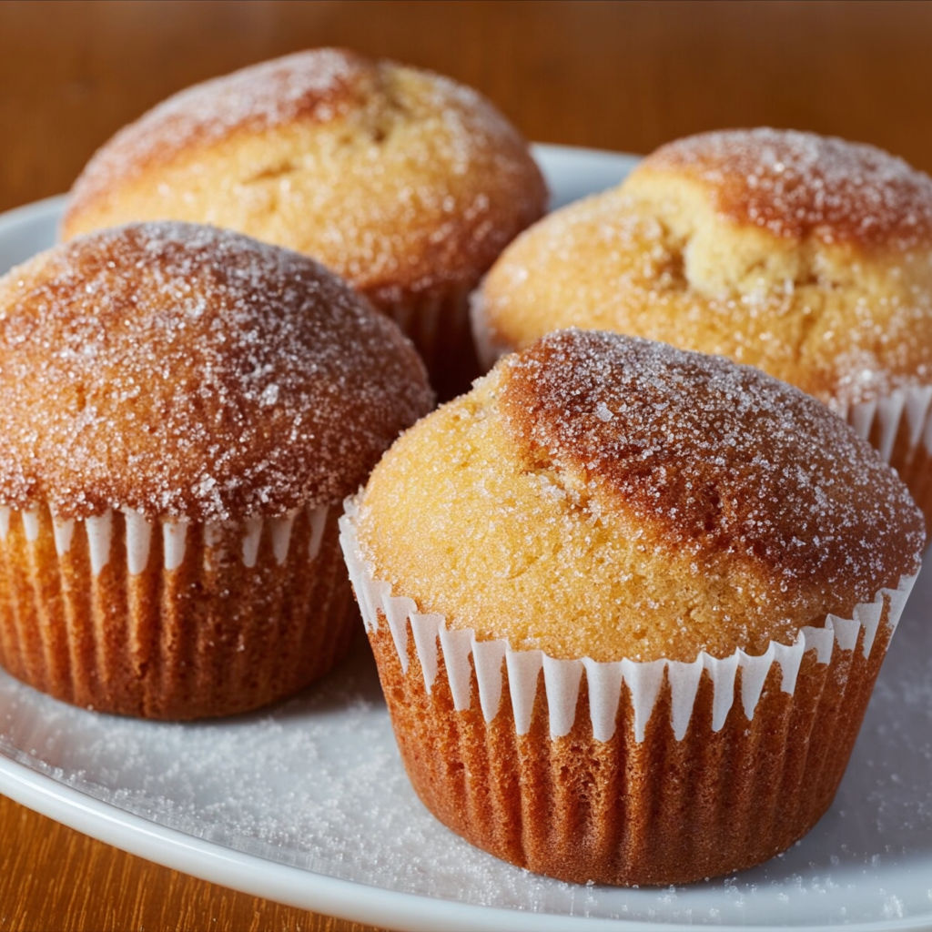 A plate of muffins with sugar on top.