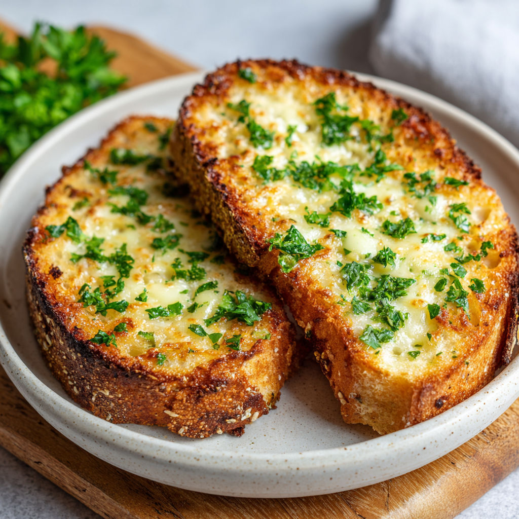 Two slices of garlic bread with cheese.