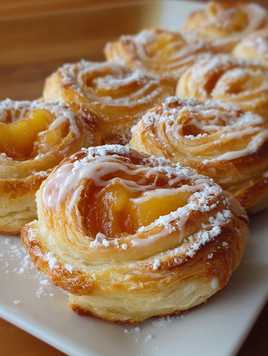 Croissant-Muffins mit Pfirsichfüllung.