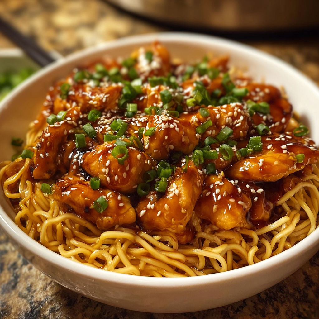 A bowl of chicken noodles with a spoon in it.