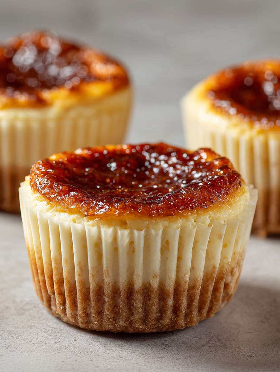 A cupcake with a vanilla bean crème brûlée topping.