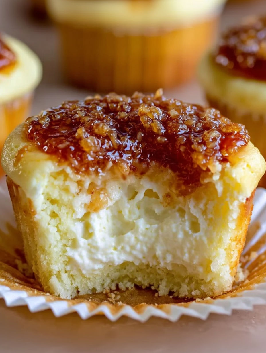 A cupcake with a caramel sauce on top.