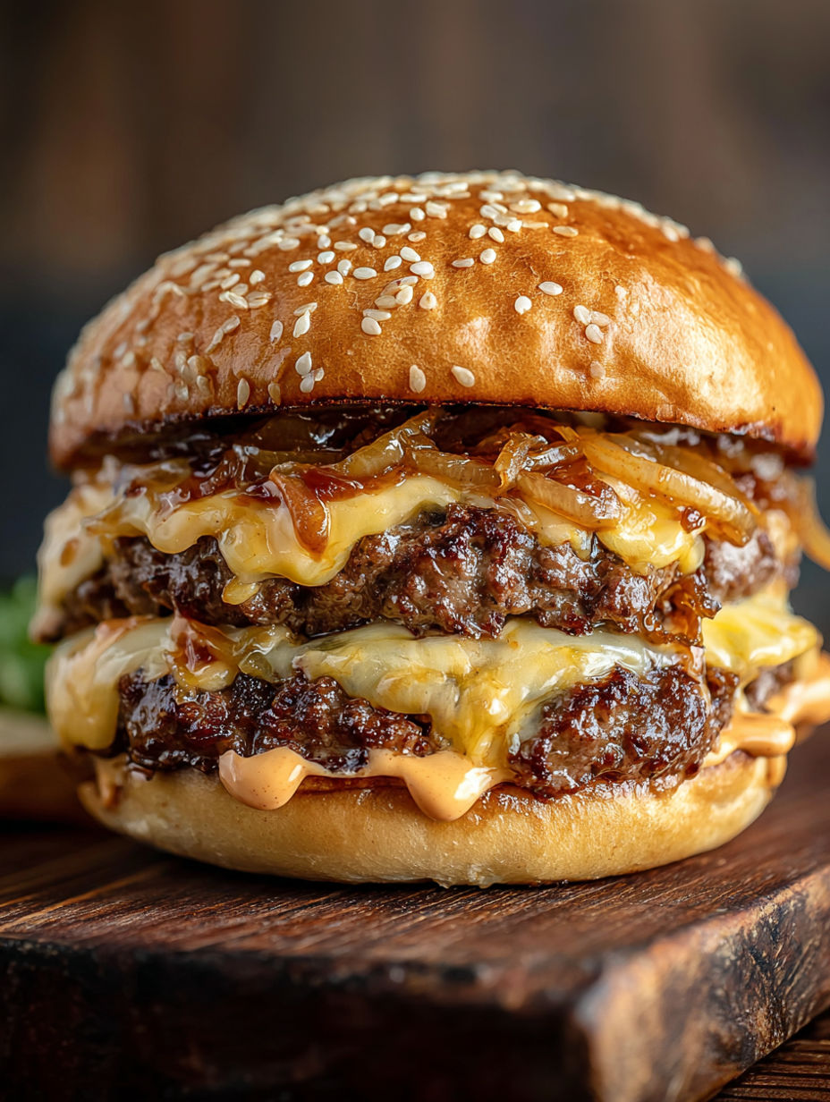 A burger with cheese and onions.