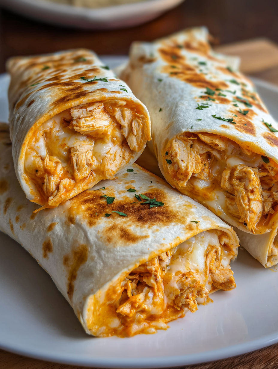 Two Buffalo Chicken Wraps on a plate.