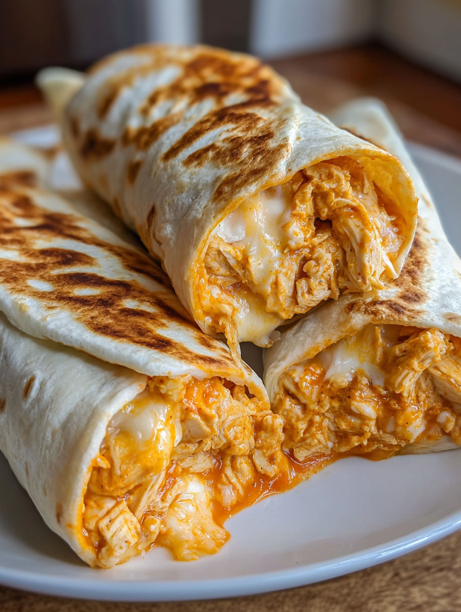 Two buffalo chicken wraps on a plate.