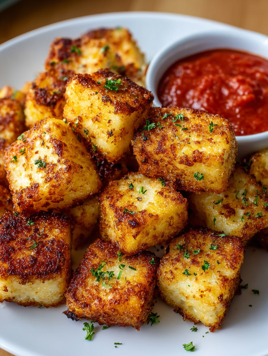 A plate of fried food with a bowl of sauce.
