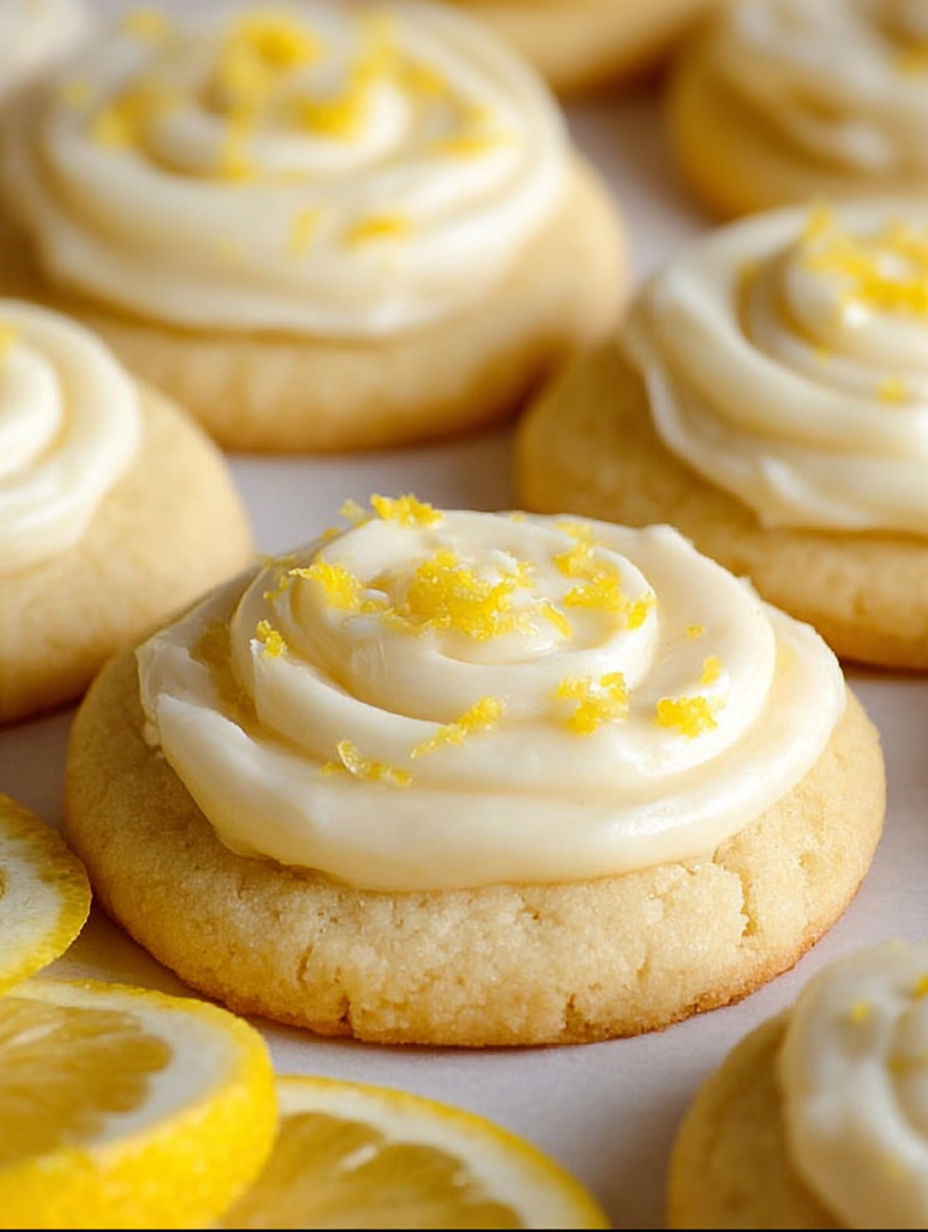 A plate of frosted cookies with a yellow frosting.