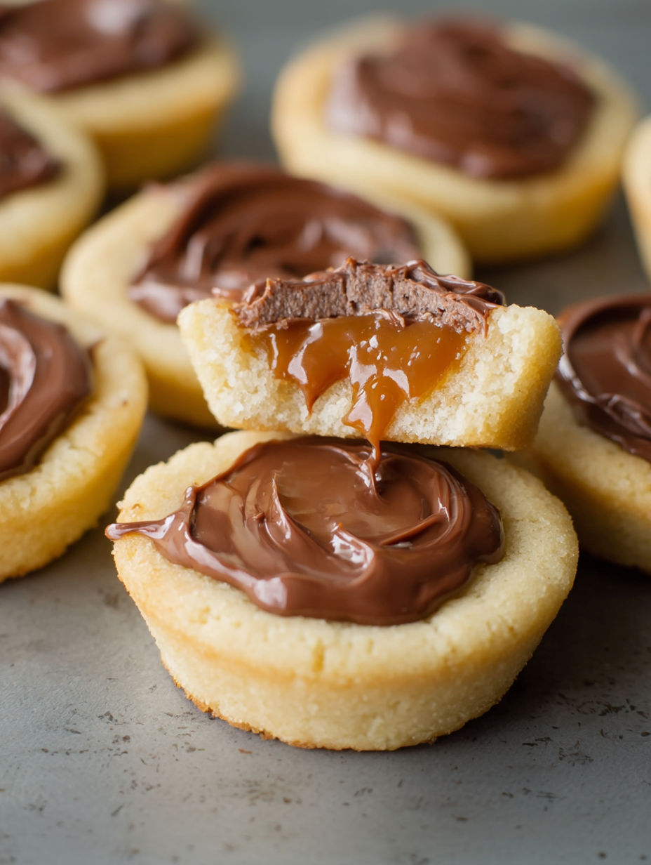 Twix cookies with chocolate sauce.