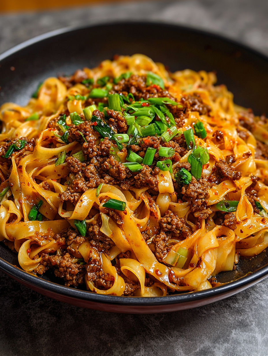 A bowl of spicy garlic beef noodles.