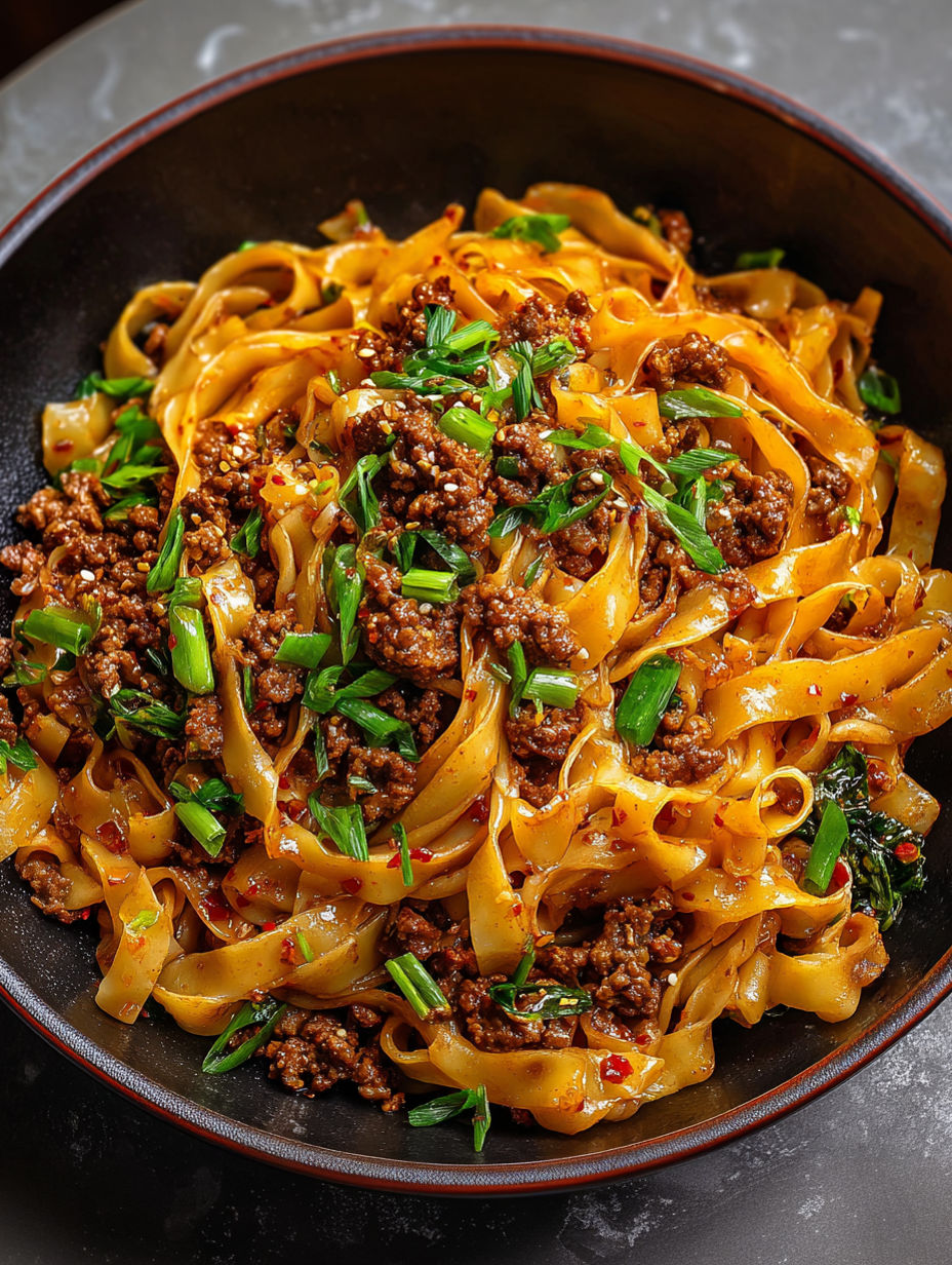 A bowl of spicy garlic beef noodles.